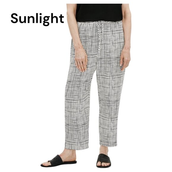Eileen Fisher Women SZ L/G Textured Crepe Grid Slouchy Cropped Pants - Picture 1 of 15